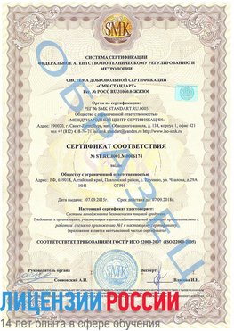 Образец сертификата соответствия Светлый Сертификат ISO 22000